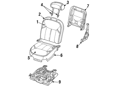 2000 Lincoln Town Car Seat Cushion Pad Diagram for YW1Z-54632A23-AA