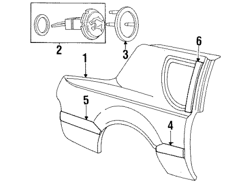 1987 Mercury Cougar Quarter Panel Glass, Outer Components, Exterior Trim Diagram