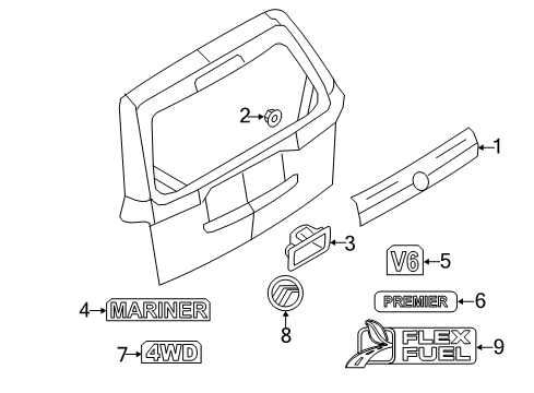 2009 Mercury Mariner Exterior Trim - Lift Gate Diagram 1 - Thumbnail