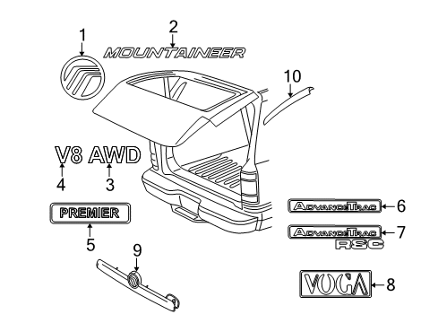 2004 Mercury Mountaineer Emblem Badge Diagram for F87Z-7842528-MA