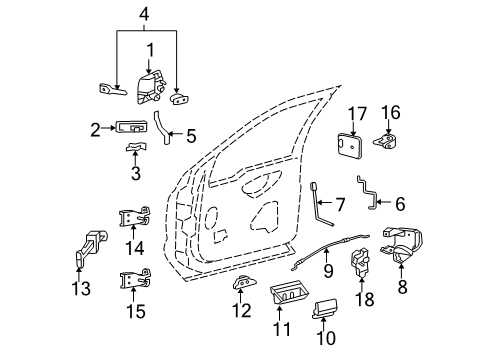 2007 Ford F-250 Super Duty Front Door - Lock & Hardware Diagram