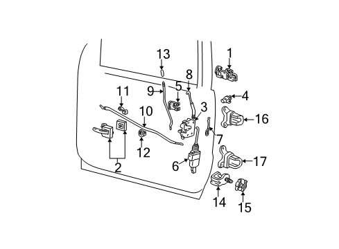 2001 Ford Explorer Front Door - Lock & Hardware Diagram