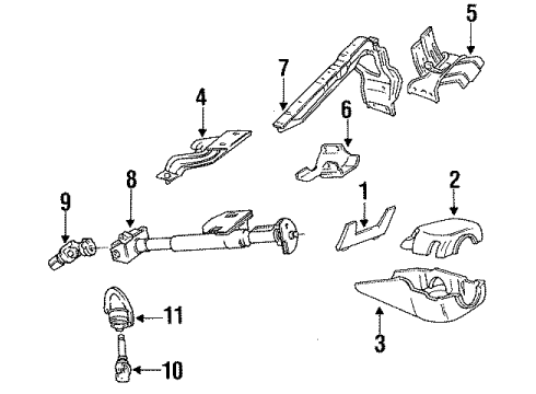 1991 Mercury Capri Steering Column & Shroud, Switches & Levers Diagram