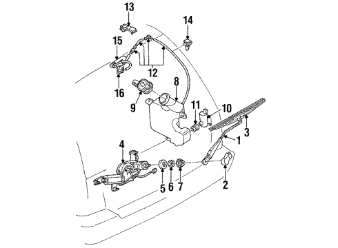 1993 Mercury Tracer Wiper Arm Assembly Diagram for F7CZ-17526-AA