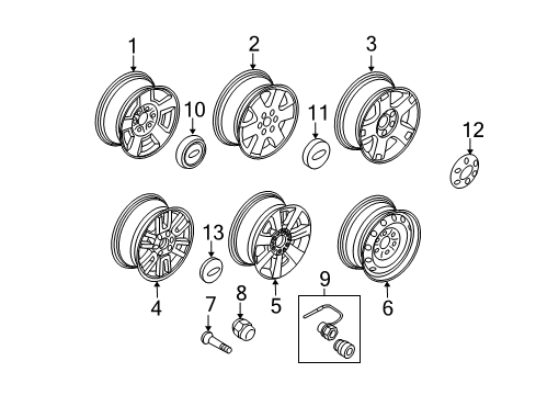 2008 Ford Expedition Wheels, Covers & Trim Diagram