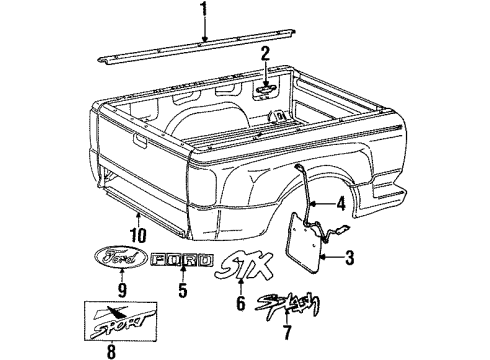 1995 Ford Ranger Exterior Trim - Pick Up Box Diagram 1 - Thumbnail