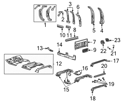 2001 Ford F-350 Super Duty Back Panel, Floor, Hinge Pillar, Rocker Panel Diagram 1 - Thumbnail