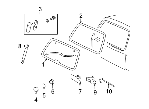 2002 Ford Explorer Sport Lift Gate - Glass & Hardware Diagram 1 - Thumbnail