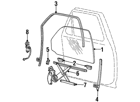 2000 Mercury Mountaineer Front Door - Glass & Hardware Diagram