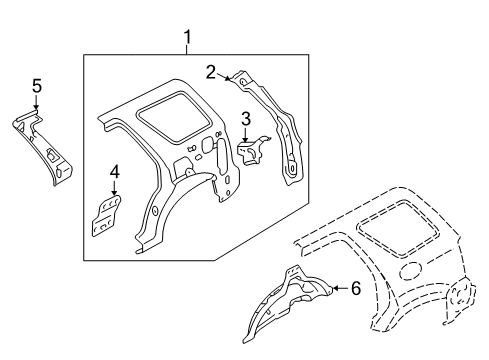 2008 Mercury Mariner Inner Structure - Quarter Panel Diagram 1 - Thumbnail