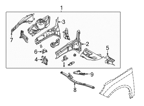 2014 Ford Focus Structural Components & Rails Diagram