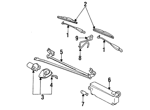 1993 Ford Tempo Wiper & Washer Components Diagram