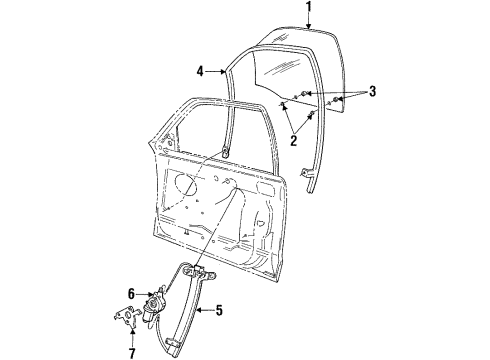 1999 Ford Crown Victoria Front Door - Glass & Hardware Diagram