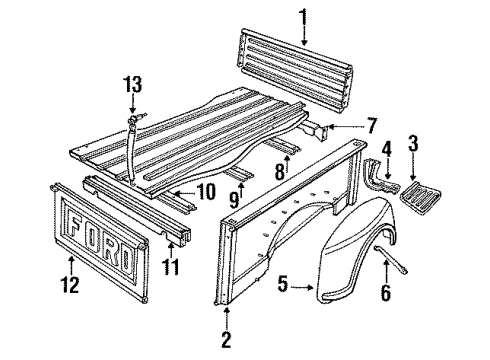 1991 Ford F-350 Tail Gate, Front & Side Panels, Floor Diagram 1 - Thumbnail