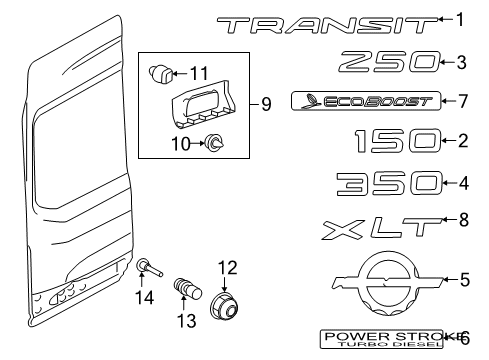 2019 Ford Transit-250 Exterior Trim - Back Door Diagram