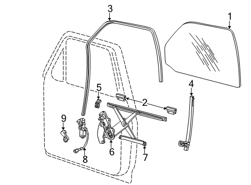 1998 Ford Explorer Door - Glass & Hardware Diagram