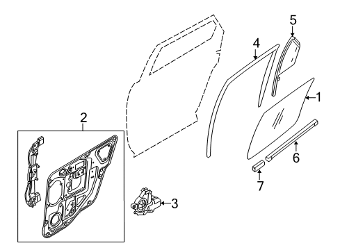 2008 Ford Taurus X Rear Door - Glass & Hardware Diagram