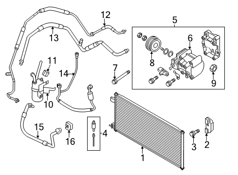 2011 Ford Transit Connect A/C Condenser, Compressor & Lines Diagram