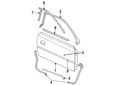 1996 Ford Mustang Door & Components, Exterior Trim Diagram