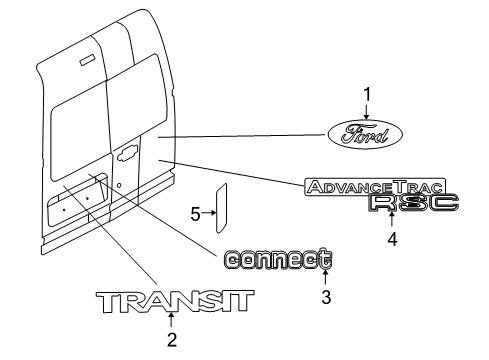 2011 Ford Transit Connect Exterior Trim - Back Door Diagram