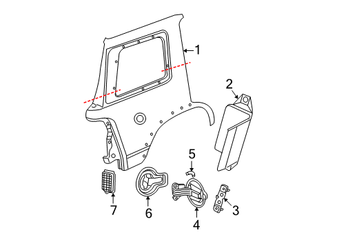 2008 Mercury Mountaineer Quarter Panel & Components Diagram