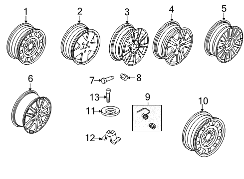 2008 Ford Fusion Bolt - Spare Wheel Mounting Diagram for 6E5Z-1448-B