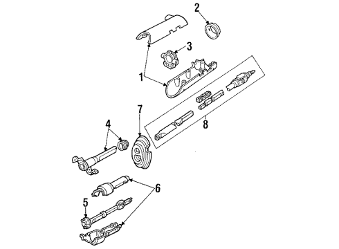 1987 Mercury Grand Marquis Steering Column Housing & Components, Shaft & Internal Components, Shroud, Switches & Levers Diagram