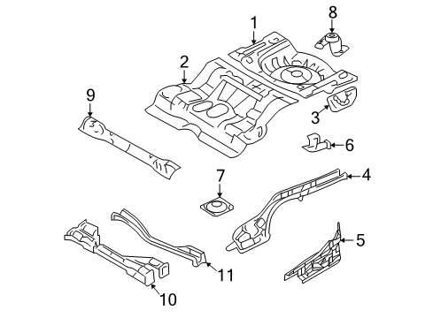 2008 Mercury Milan Rear Floor & Rails Diagram 1 - Thumbnail