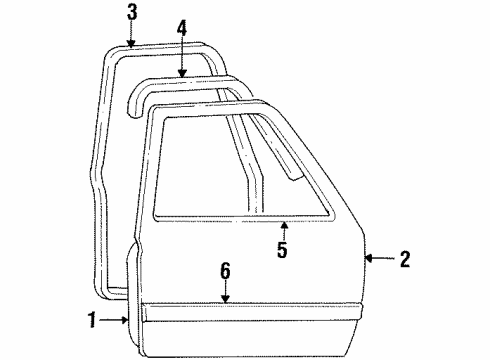 1996 Ford Bronco Door & Components, Exterior Trim Diagram