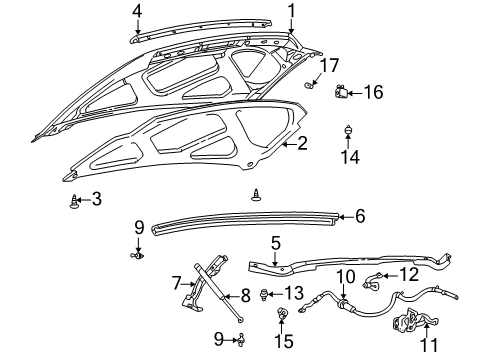 2001 Ford Excursion Hood & Components Diagram