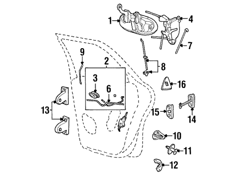 1998 Mercury Sable Rear Door - Lock & Hardware Diagram