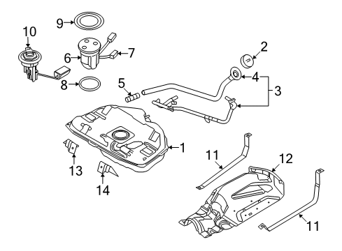 2007 Mercury Milan Fuel Tank Assembly Diagram for 6E5Z-9002-AA