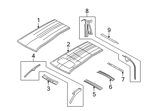 2006 Ford Freestyle Rail Assembly - Roof - Side Diagram for 5F9Z-7451186-AA