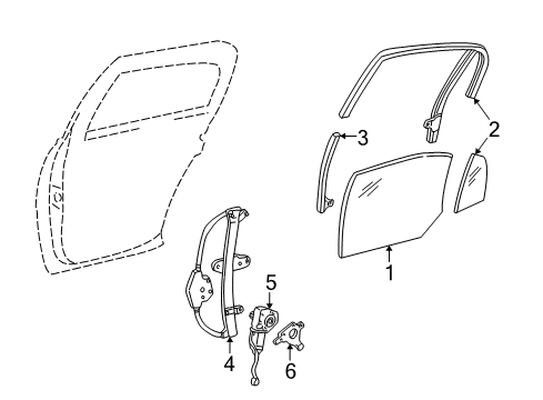 2007 Lincoln Town Car Rear Door - Glass & Hardware Diagram 1 - Thumbnail