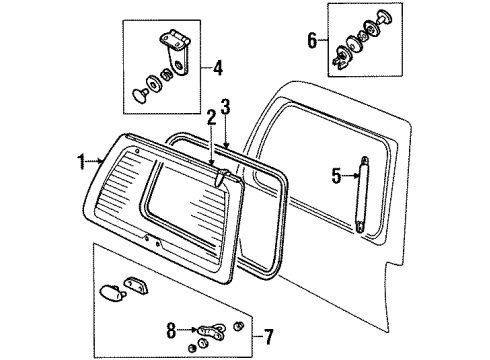 2000 Lincoln Navigator Lift Gate - Glass & Hardware Diagram