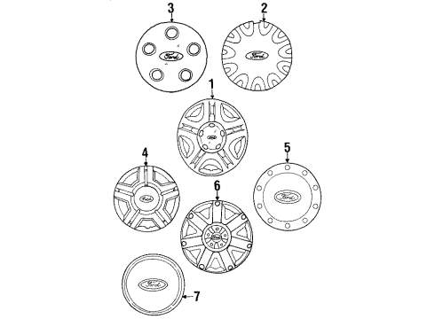 2001 Ford Windstar Wheel Cover Diagram for 1F2Z-1130-DB