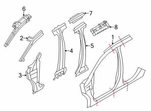 2007 Ford Edge Center Pillar & Rocker, Hinge Pillar, Uniside Diagram