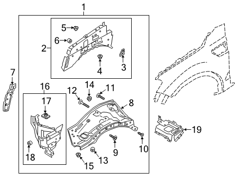 2020 Ford Ranger FRONT FENDER - REAR Diagram for KB3Z-16K007-A