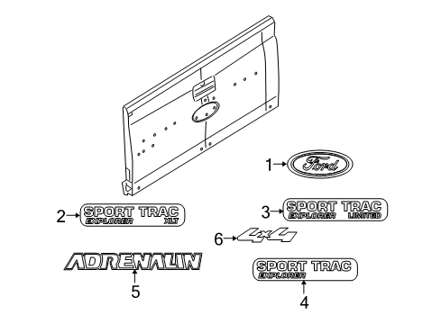 2009 Ford Explorer Sport Trac Nameplate Diagram for 9A2Z-7842528-A