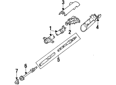 1987 Ford Thunderbird Steering Column Housing & Components, Shaft & Internal Components, Shroud, Switches & Levers Diagram