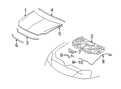 2006 Ford Freestyle Hood Assembly Diagram for 5F9Z-16612-AA