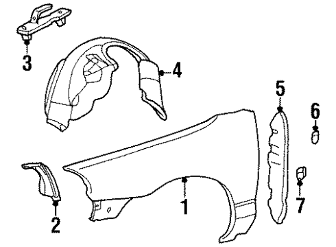 1996 Mercury Mystique FENDER ASY - FRONT Diagram for F5RY16005A