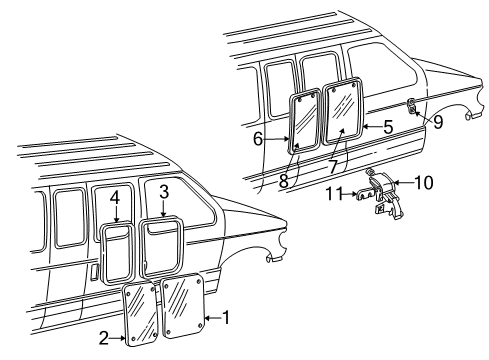 1999 Ford E-150 Econoline Window Assembly - Side Diagram for F8UZ-15257A22-DA