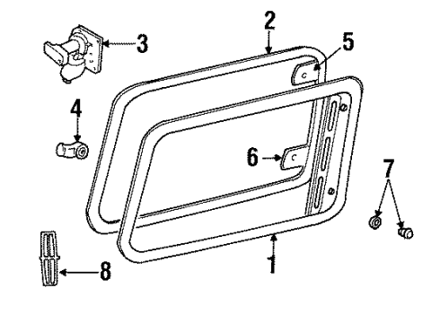 2000 Lincoln Navigator Quarter Panel - Glass & Hardware Diagram